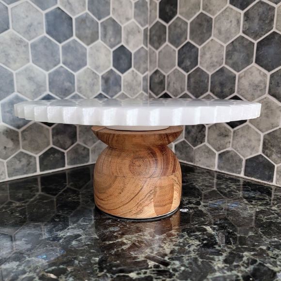 Alabaster Acacia Pedestal Cake Plate Holder Dessert Display - Picture 3 of 5